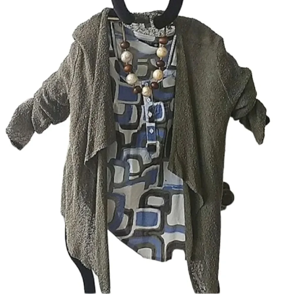 Wind River Slubby Army Green Stretchy Open Cardigan Size L